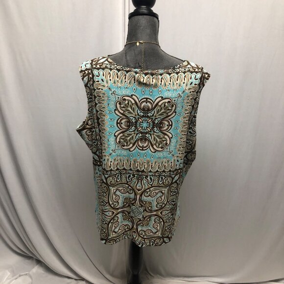 Cocomo Top Womens 1X Layered V Neck Sleeveless Stretchy Blue Brown Layering - Picture 4 of 6